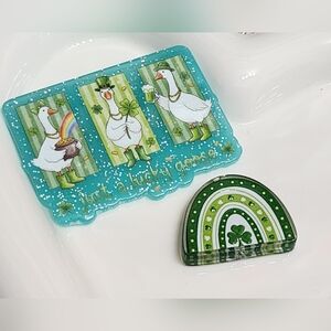 St Patricks Day Goose Flatback Beads Lucky Goose Badge Beaded Pen Keychain Craft